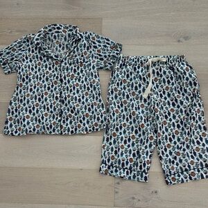 Sevya handmade 100% cotton Pajamas Set Blue White fish pattern sz L / XL women’s